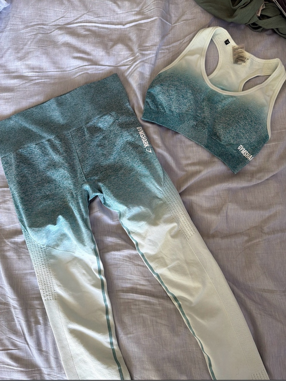 Gymshark Teal-to-White Ombre Seamless Sports Bra and Leggings Set *sizes differ*